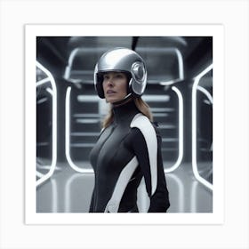 Create A Cinematic Apple Commercial Showcasing The Futuristic And Technologically Advanced World Of The Woman In The Hightech Helmet, Highlighting The Cuttingedge Innovations And Sleek Design Of The Helmet An (1) Art Print