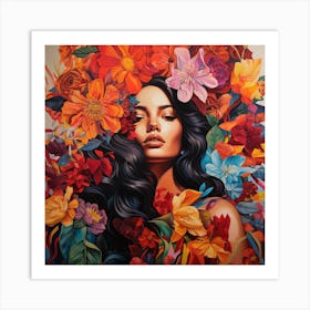 Woman With Flowers Art Print