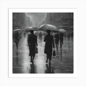 People Walking In The Rain Art Print