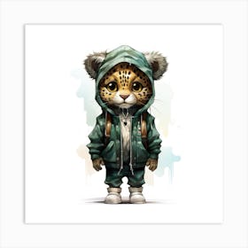 Watercolour Cartoon Jaguar In A Hoodie 2 Art Print