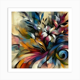 Abstract Floral Composition With Bold Brushstrokes And Vivid Colors, Style Abstract Expressionism Art Print