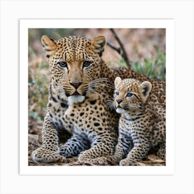 Leopard Mother And Cub Art Print