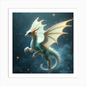 An Ethereal Dragon With Translucent, Shimmering Wings Flying Through A Cloud Of Sparkling Stardust Art Print