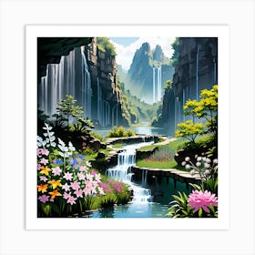 Waterfall In The Forest 1 Art Print