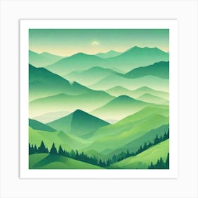 Misty mountains background in green tone 53 Art Print