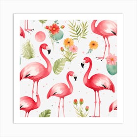 Floral Baby Flamingo Nursery Illustration (32) Art Print
