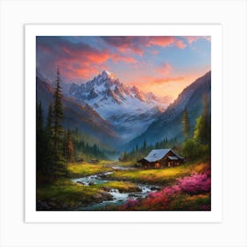 Cabin In The Mountains 2 Art Print