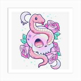 Limited Edition Kawaii Pastel Goth Cute Creepy Skull Serpent Art Print