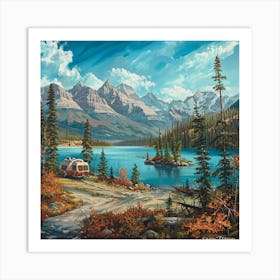 Rv On The Lake Oil Painting Art Print