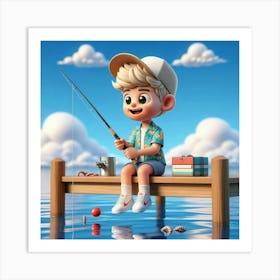 Boy Fishing On A Dock Art Print