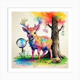 Deer With A Magnifying Glass 7 Art Print