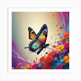 Butterfly With Flowers 10 Art Print