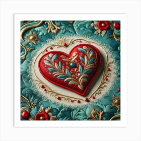 Embroidered Heart red Art Print