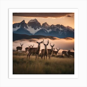 Deer Herd At Sunset Art Print