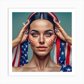American Girl With American Flag Makeup Art Print