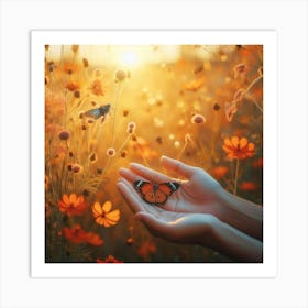 Butterfly on The Hand 2 Art Print