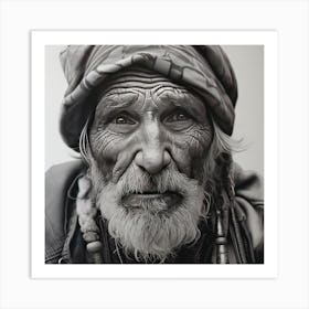 Old Man Black & White Art Print