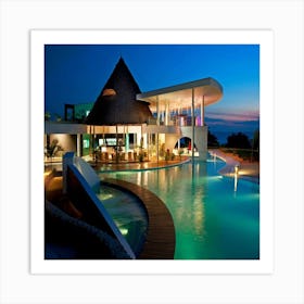 Modern House At Dusk Art Print