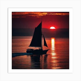 Sailboat At Sunset 5 Art Print