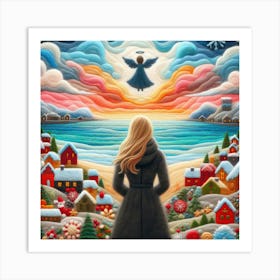 Blonde Women and Angel 2 Art Print