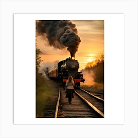 Steam Train At Sunset Art Print