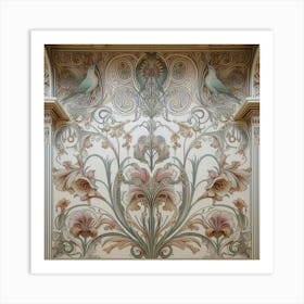 William Morris Inspired Floral Motifs Decorating The Walls Of An Elegant Ballroom, Style Art Nouveau 1 Art Print
