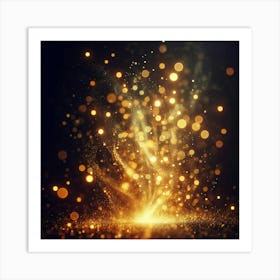 Golden Light Rays On Black Background Art Print