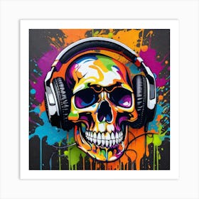 Skull With Headphones 78 Art Print