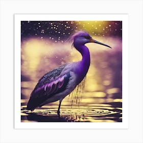 Poised Purple Feathered Water Bird Art Print