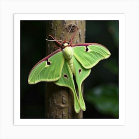 A Delicate Luna Moth Resting On A Tree Trunk 1 Art Print