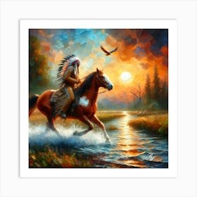 Native American Indian Crossing A Stream 21 Copy Art Print