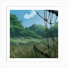 Tree and Barbed Wire Art Print