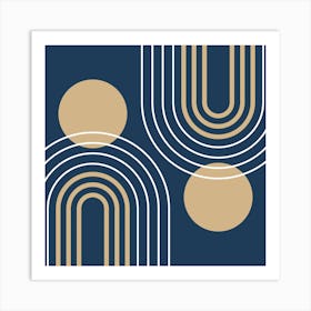 Mid Century Modern Geometric B30 In Navy Blue And Tan (Rainbow And Sun Abstract) 02 Art Print