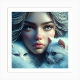 Two Cats And A Girl Art Print