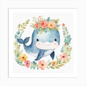 Floral Baby Whale Nursery Illustration (19) Art Print