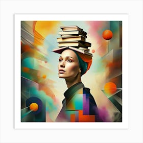 Abstract Poise: Woman Balancing Books in Style Art Print