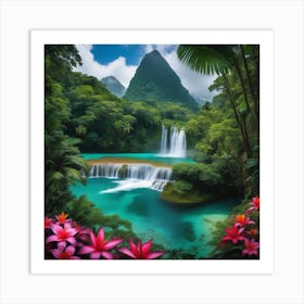 Waterfall In The Jungle 2 Art Print