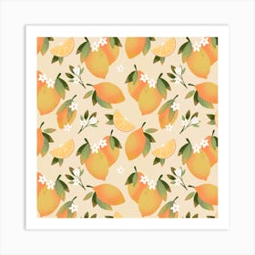 Summer Lemon Pattern Square Art Print