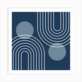 Mid Century Modern Geometric B12 In Navy Blue And Dusty Blue (Rainbow And Sun Abstract) 02 Art Print