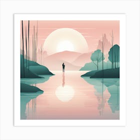 The Lake  LANDSCAPE AT SUNSET Art Print