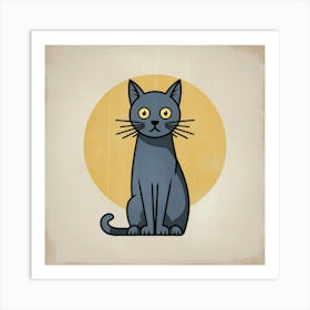 A Minimalist Vintage Style Illustration Of A Grey cat Art Print