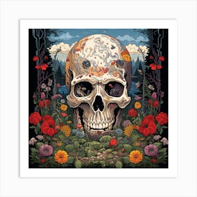 Skull And Flowers Art Print