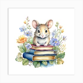 Mouse On Books Art Print