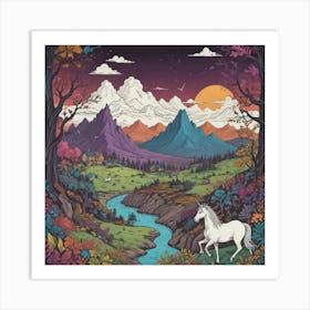 Unicorn In The Mountains 1 Art Print