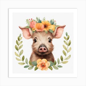 Floral Baby Boar Nursery Illustration (2) Art Print