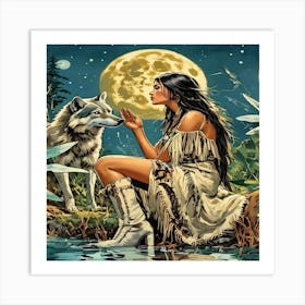 Native Woman With Wolf-Drucke 09.12.2024--b4105 Art Print