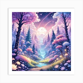 A Fantasy Forest With Twinkling Stars In Pastel Tone Square Composition 161 Art Print