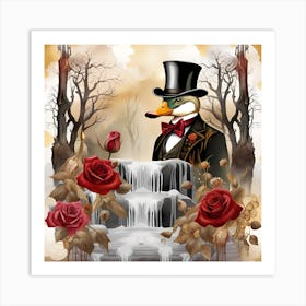 Duck In A Top Hat Watercolor Splash Dripping 2 Art Print