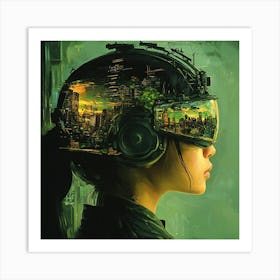 Futuristic Girl In Helmet Art Print