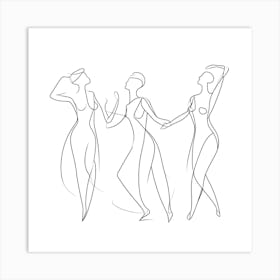 Three Dancers Line Art 1 Art Print